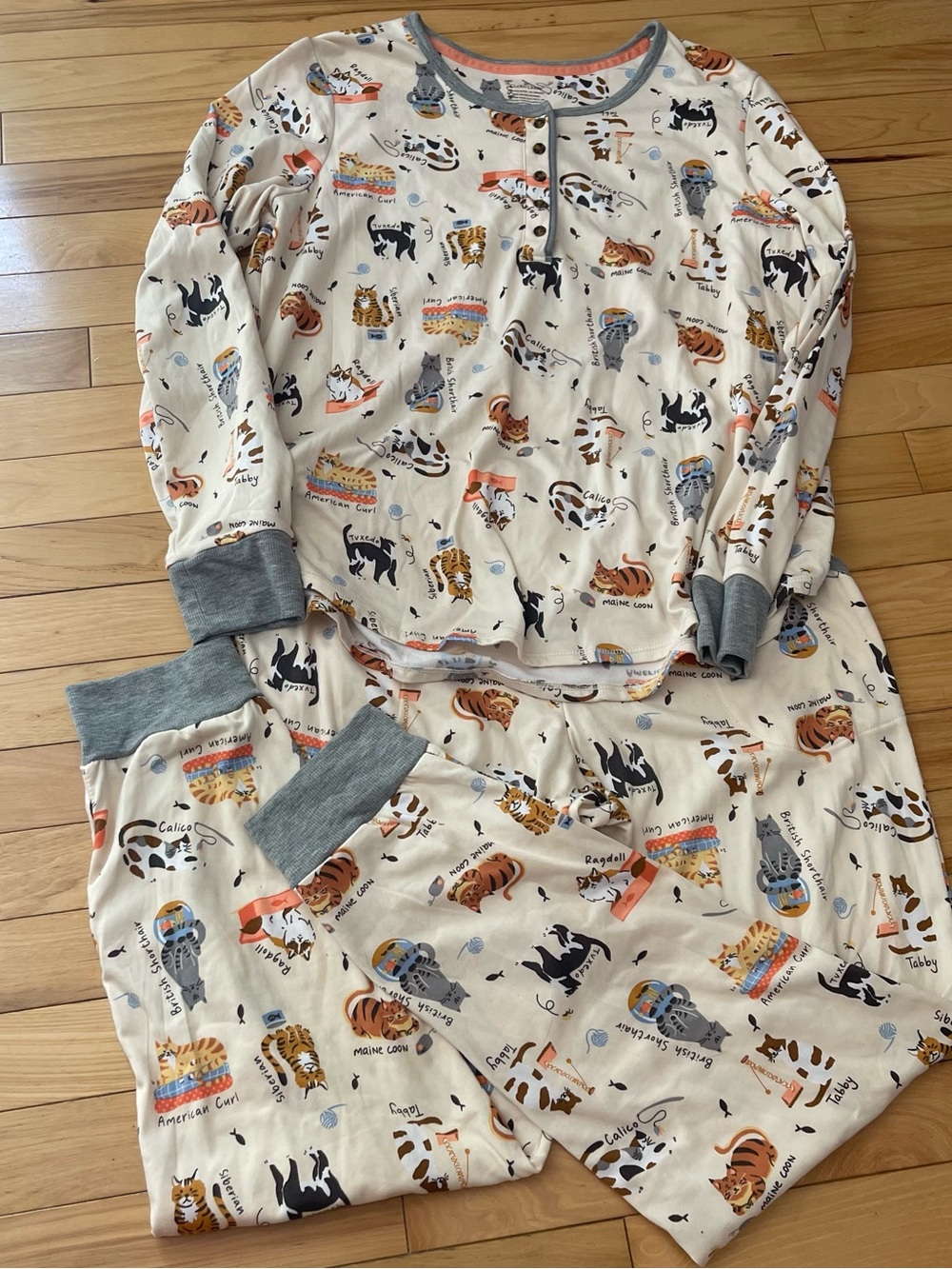 Cuddl Duds Cat Pajama Set Long Sleeve Medium Womens Sleepewear